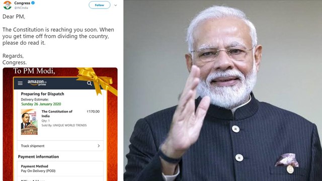 Congress gifts a copy of constitution to Modi from AMAZON | CONSTITUTION | MODI | CONGRESS | GIFT