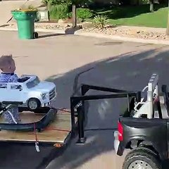 Tiny Car Towing Brother on Custom Trailer