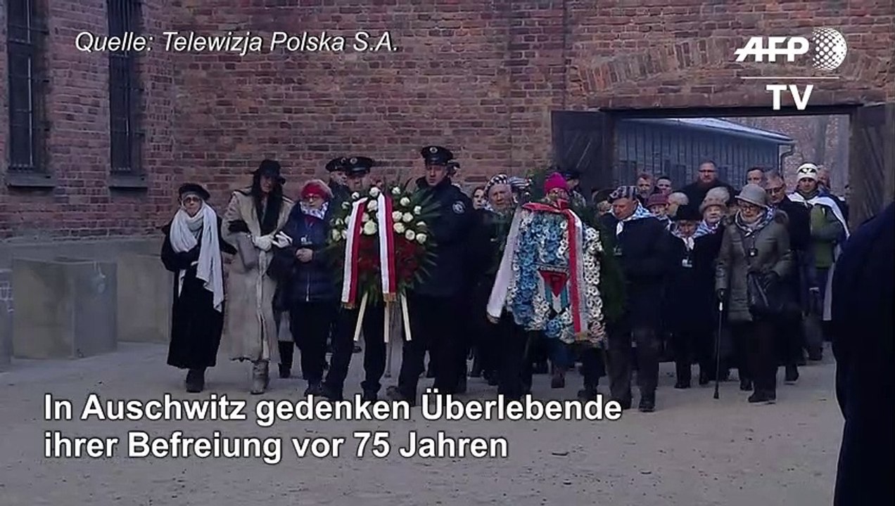 Auschwitz: Überlebende legen an Todeswand Kränze nieder