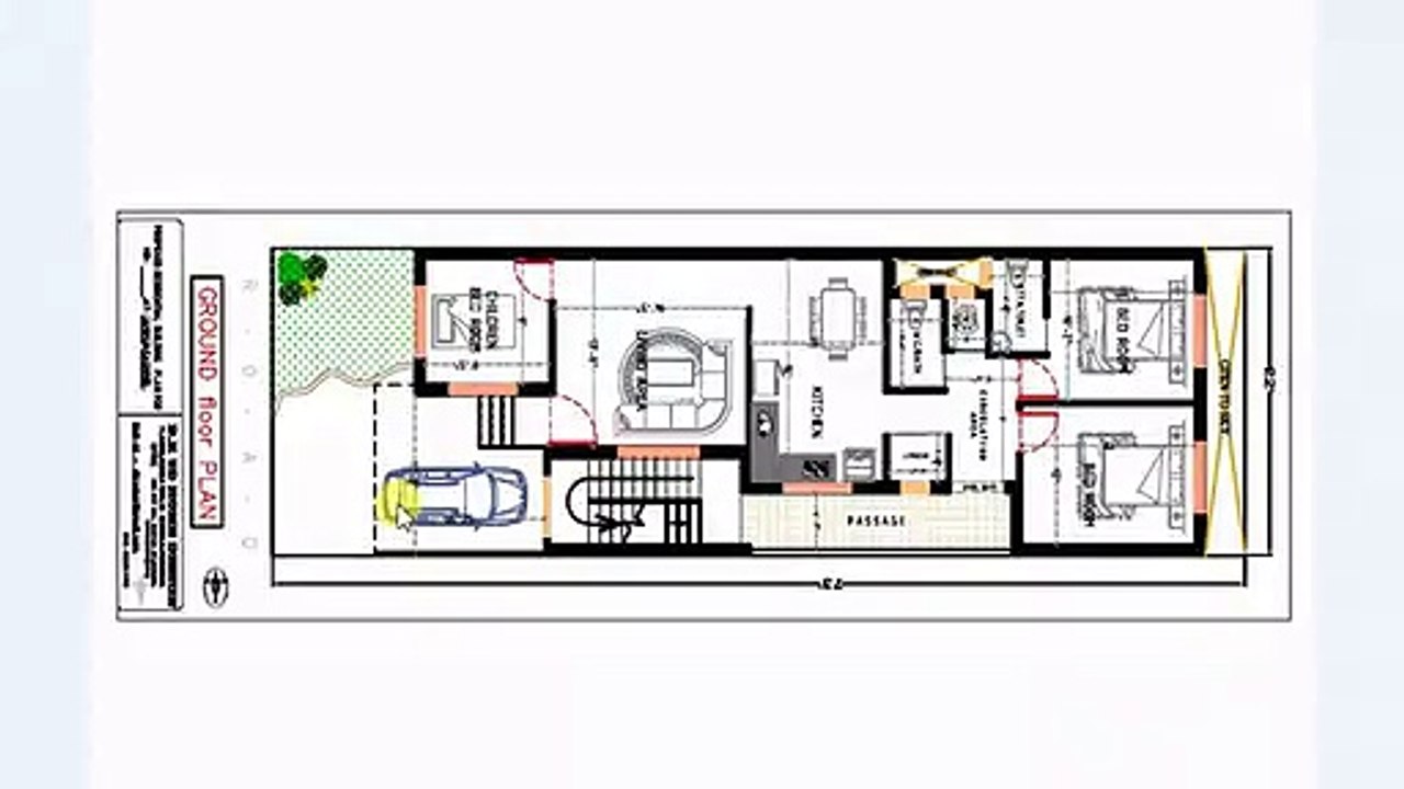 22x73 ft 3 BHK HOUSE MAP WITH PARKING AND GARDEN AREA