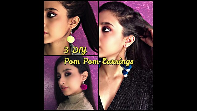 3 DIY Pom Pom Earrings | how to make pom pom earrings at home | learn to make jewellery at home | how to make earrings tutorial |