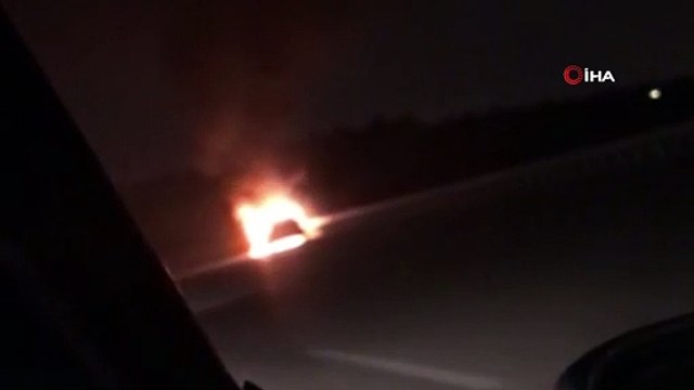 Kuzey Marmara Otoyolunda otomobil alev alev yandı