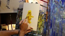 Yellow Spaceman Oil Painting Process by Ben Sherar