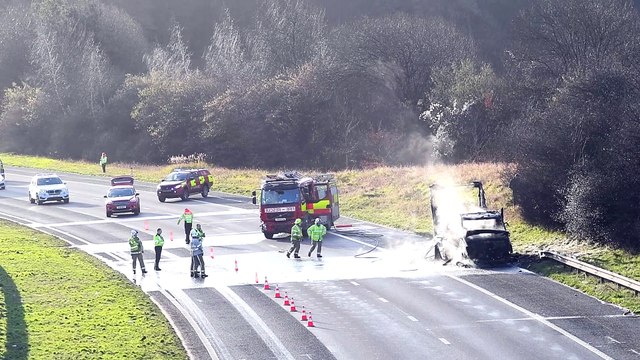 A1M van fire near Leeds causes severe traffic delays