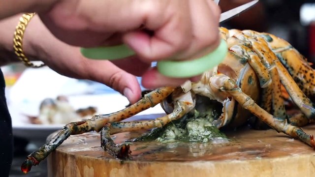 Thai Street Food - GIANT LOBSTER Egg & Cheese Sauce Bangkok Seafood Thailand