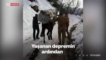 Jandarma deprem bölgesinde araç çıkamayan yerlere atlarla ulaşıyor