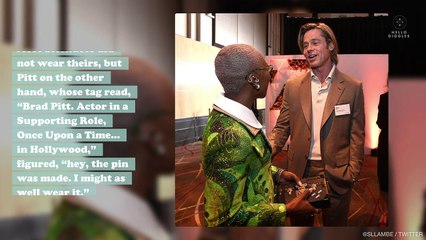 Here are all of the best reactions to Brad Pitt wearing a name tag at the Oscars luncheon