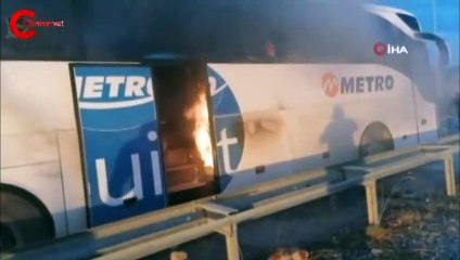 Alev alan otobüste korku dolu anlar