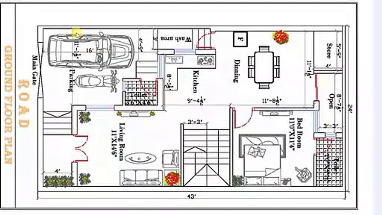 24x43 ft BEST HOUSE PLAN DRAWING