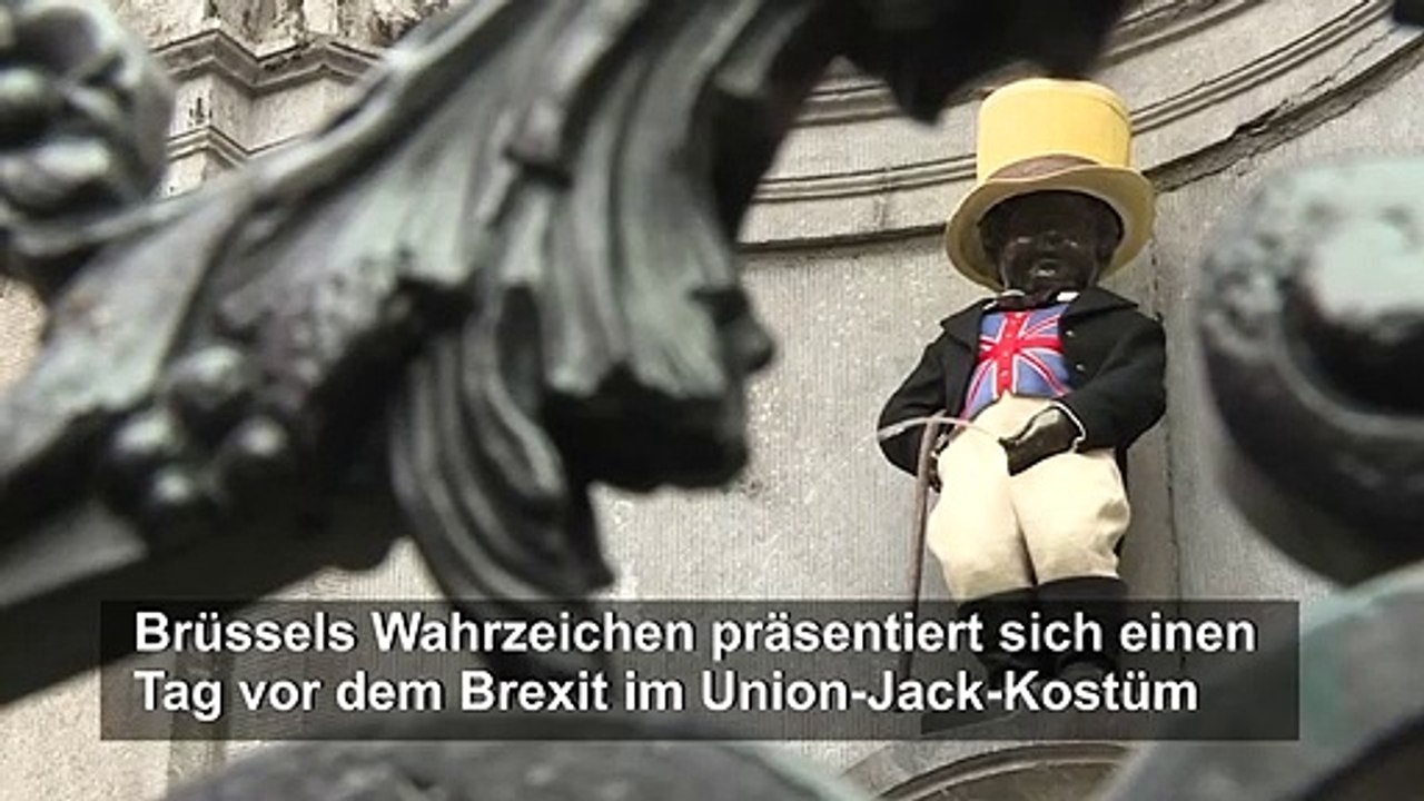 'Manneken Pis' in Brüssel im Union-Jack-Kostüm