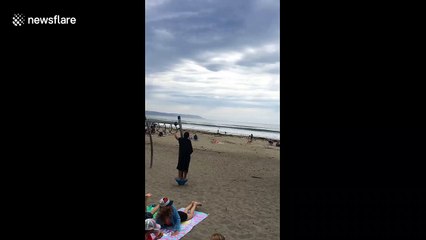 Ouch! Beginner surfer is consumed by wave