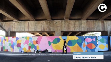 Tapumes embaixo da Terceira Ponte viram obra de arte