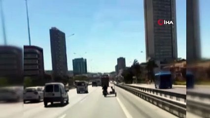 Kartal’da motosiklet sepetindeki tehlikeli yolculuk kamerada