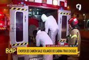 Chofer sale disparado de cabina de camión tras chocar en la Panamericana Sur