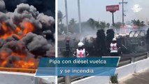 Evacúan a 100 personas por incendio de pipa en Veracruz
