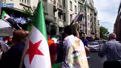 شبيح يعتدي على مظاهرة ضد نظام أسد في اسطنبول