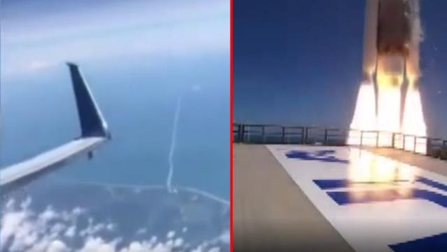 Yolcu uçağından dışarı bakan yolcular gözlerine inanamadı! Fırlatılan roketi anbean kayda aldılar