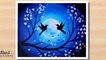 How to draw night painting with love birds in moonlight _Pallavi Drawing Academy
