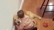 Baby and Dog Sit on the Floor Hugging and Kissing Each Other Lovingly