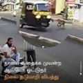 Driver Falls Off Of Rickshaw While Trying To Kick A Dog