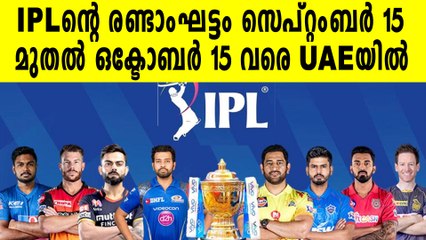 IPL 2021 Phase 2 window confirmed, to be held in Sep 15-Oct 15 in UAE | Oneindia Malayalam