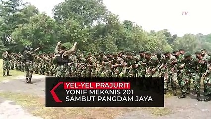 Yel-yel Prajurit Yonif Mekanis 201 Sambut Kedatangan Pangdam Jaya