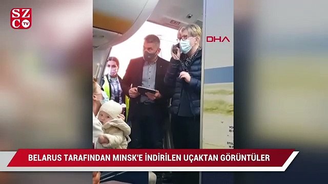 Belarus tarafından Minsk'e indirilen uçağın içinden görüntüler