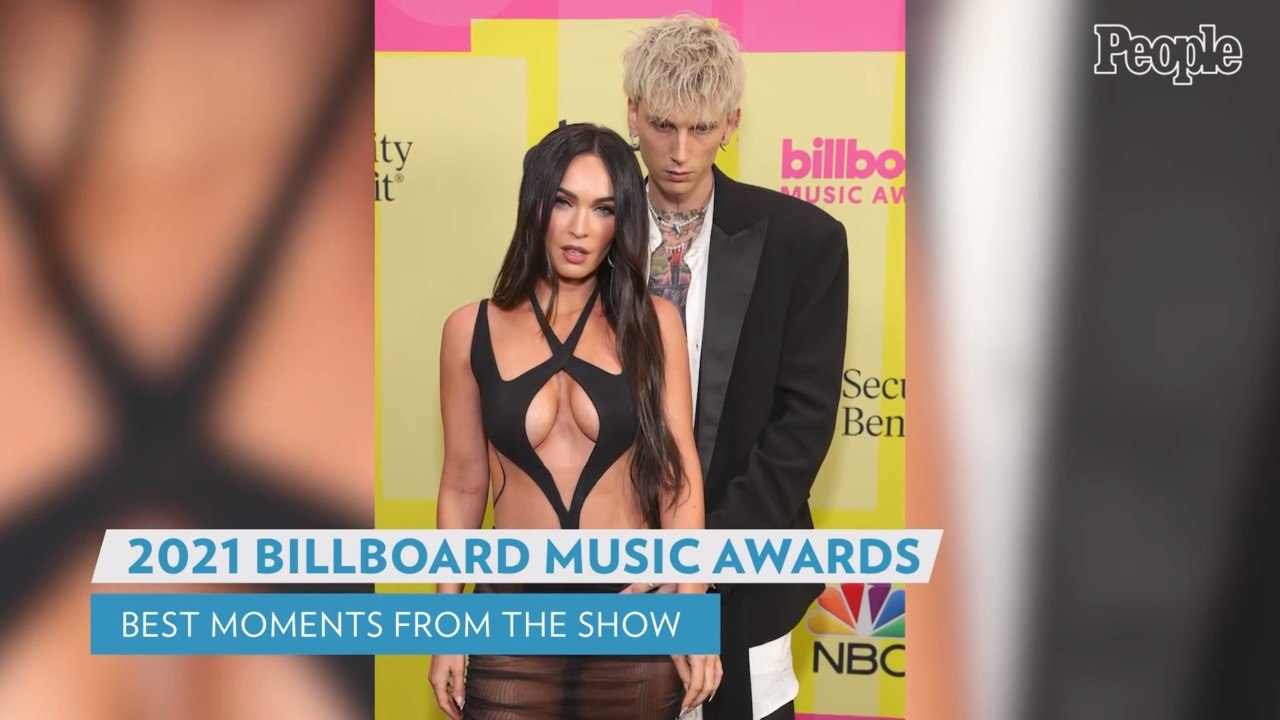 Megan Fox Wears Ultra-Revealing Cutout Gown, Kisses Machine Gun Kelly on the 2021 BBMAs Red Carpet