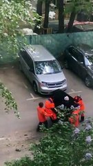 Moving Crew Transporting Piano and Having a Good Time