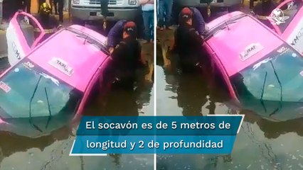 Socavón "devora" taxi en Milpa Alta
