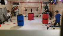 Dad Creates Setup Inside House to Play Hockey With Kids