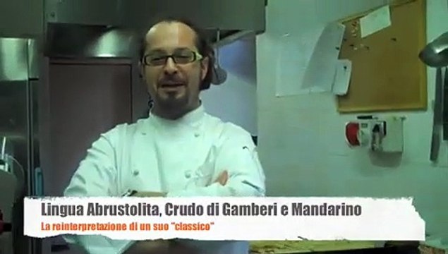 Ricette di grandi chef: lingua abbrustolita con gamberi e mandarino di Marcello Trentini