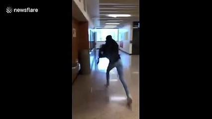 Wrong way! Girl slams herself against the wall wearing VR goggles
