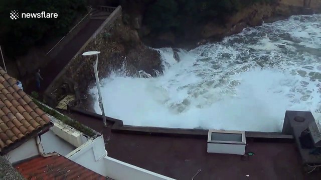 Storm Ciara: Huge waves batter seafront in Biarritz, France