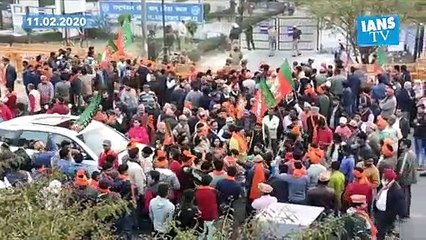 BJP workers celebrate Abhay Verma's win in Laxmi Nagar