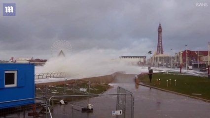 Gale force winds and massive waves hammer Blackpool coastline