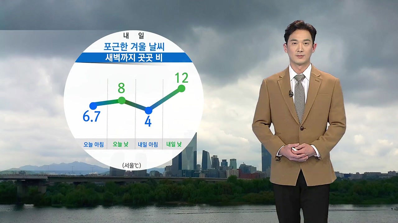 [날씨] 내일 포근한 겨울 날씨...새벽까지 곳곳 비 / YTN