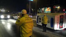 Buzlu yolda takla atan ambulans 2 otomobile çarparak durabildi