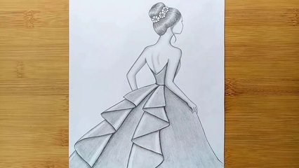 How to draw a girl with beautiful dress - step by step -- Pencil sketch_2