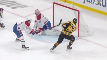 Pastrnak finishes gorgeous feed from Marchand to open scoring