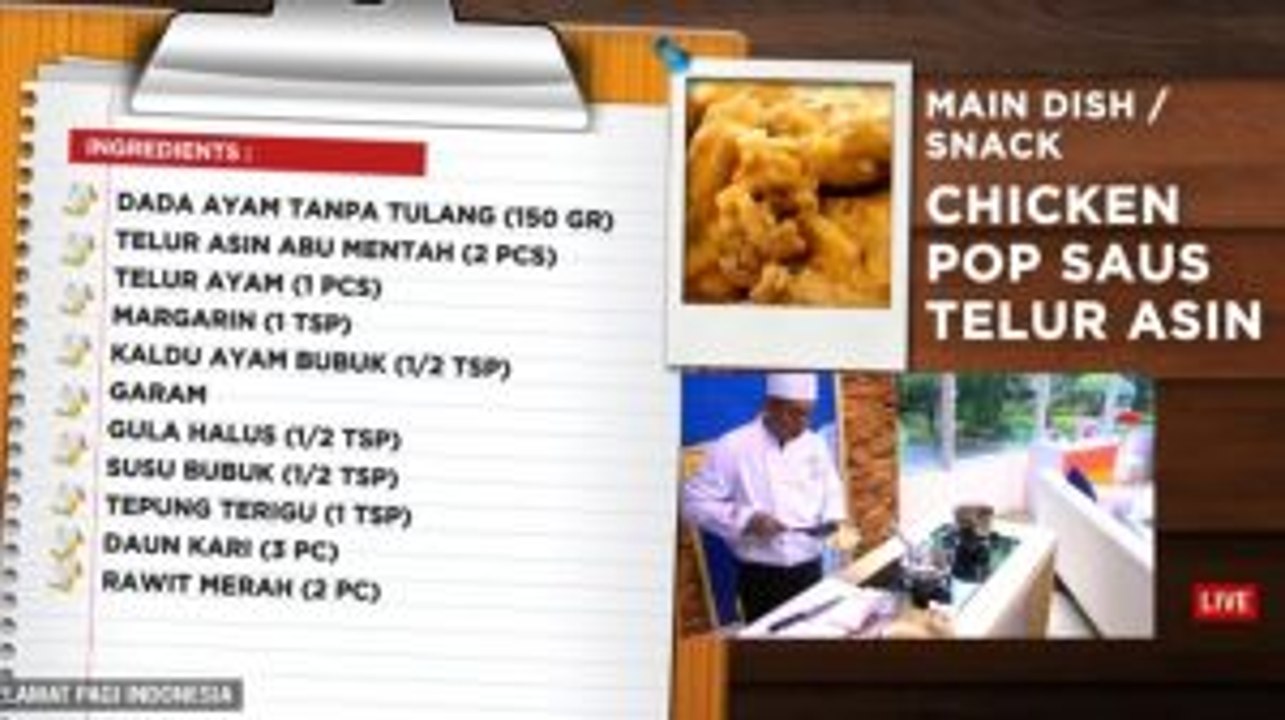 Chicken Pop Saus Telur Asin dan Frozen Cheese Crepes ala Chef Adik Wahyudi