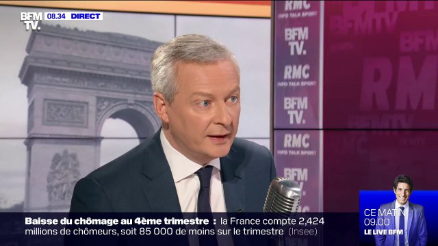Baisse du chômage: Bruno Le Maire rappelle l'objectif d'un taux à 7% en 2022