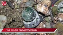 Definecilerin kazdığı tepede polis kral tacı figürlü paralar buldu
