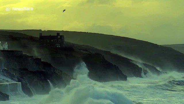 Cornish coast battered by huge waves as Storm Dennis approaches UK