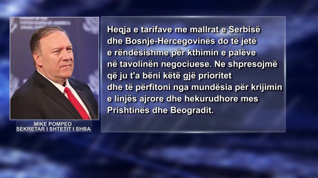 Pompeo leter Kurtit: Hiq taksen ndaj mallrave serbe