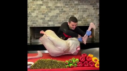 طائر النعام المحشي بلخضارمن الشيف بوراكdelicious food turkish by chef cznburak