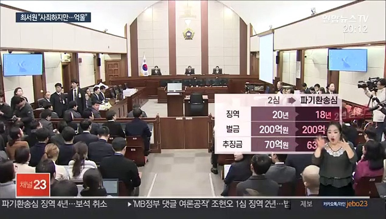 '비선실세' 최서원 파기환송심 징역 18년 선고