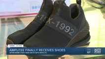 Amputee receives special shoes to help him walk after an extremely long wait