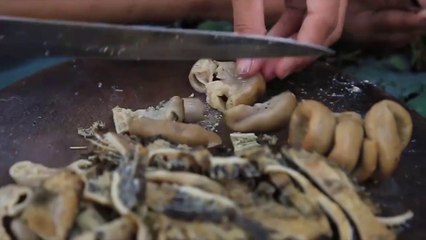 Cambodian food - Cow intestine Brohok dipping sauce - ពោះគោទឹកប្រហុកពិសេស - ម្ហូបខ្មែរ