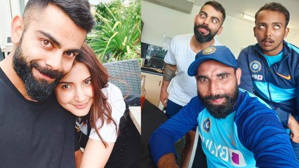 Kohli, Shami and Shaw making weird gestures in Kohli's post